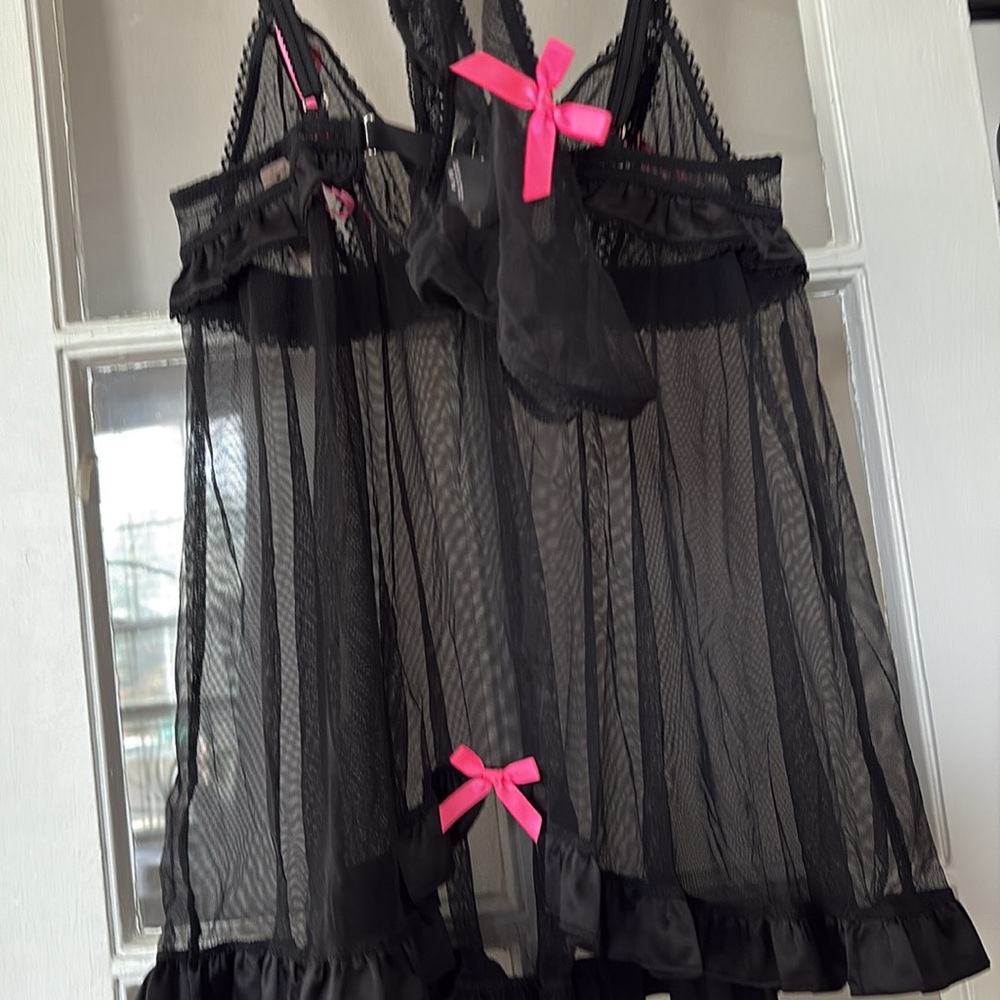NWT Y2K VS Black and Pink Lace Babydoll SET. - Picture 3 of 4